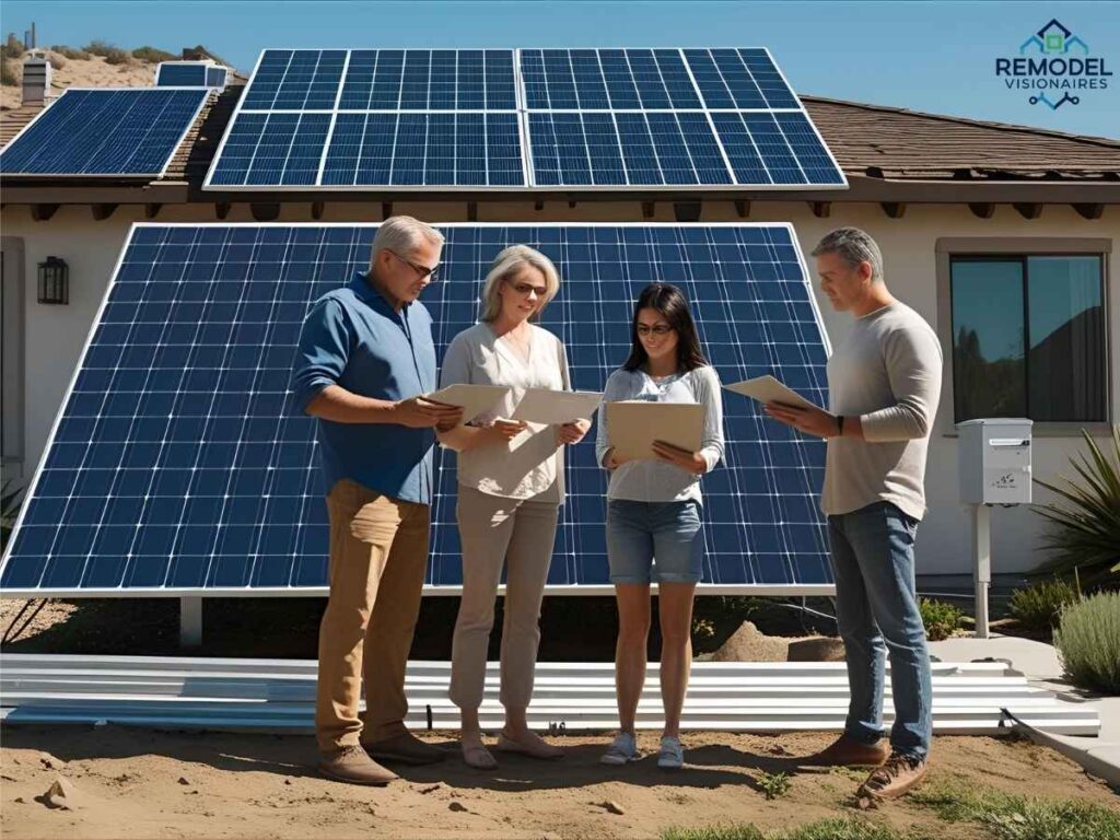 Los Angeles family reviewing solar installation plans outdoors