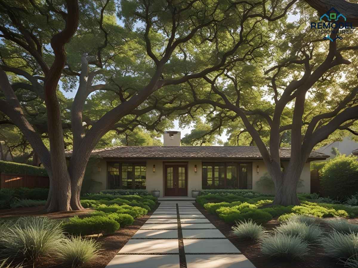 Native oaks form natural shade canopy in Redwood Estates Los Angeles front yard landscaping design