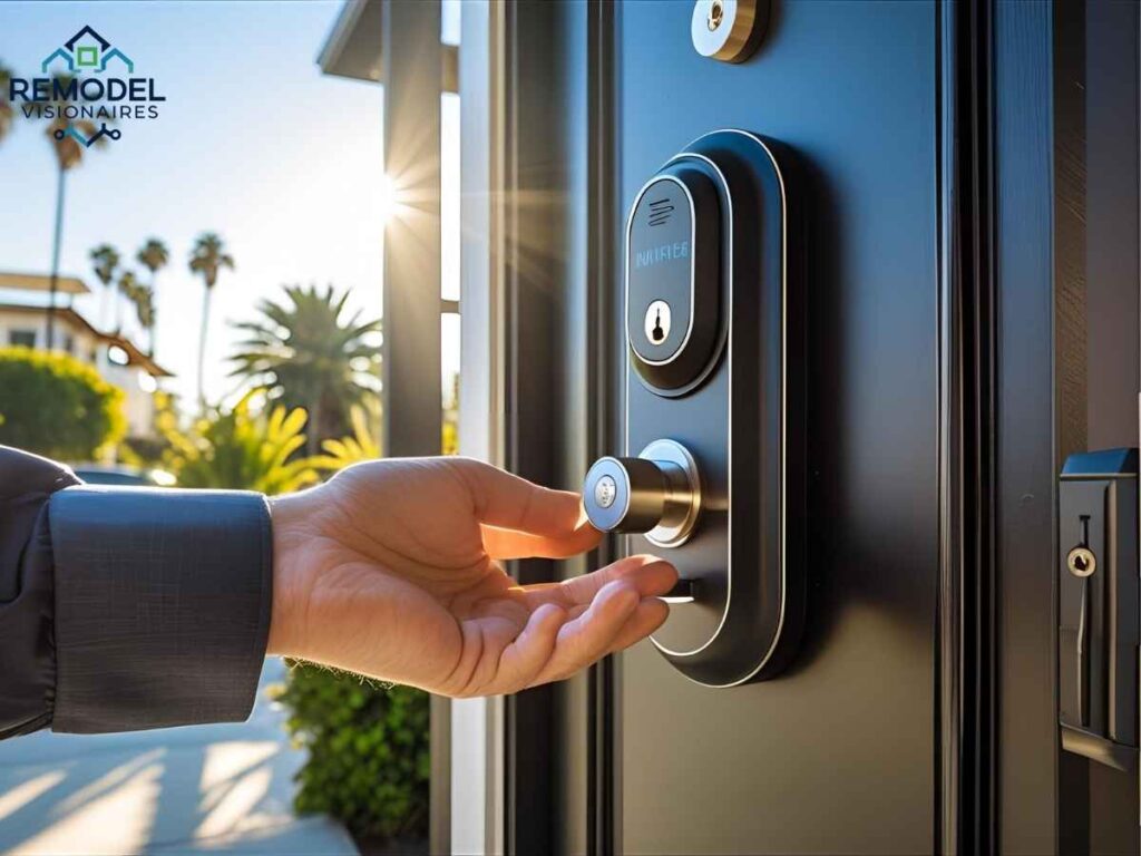 Smart lock installation on a modern front door in Los Angeles