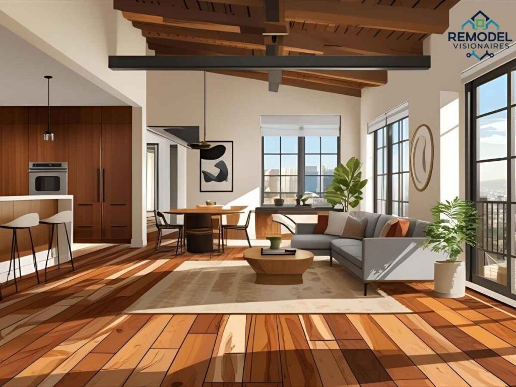 Sustainable hardwood flooring in a Los Angeles SoMa loft living area