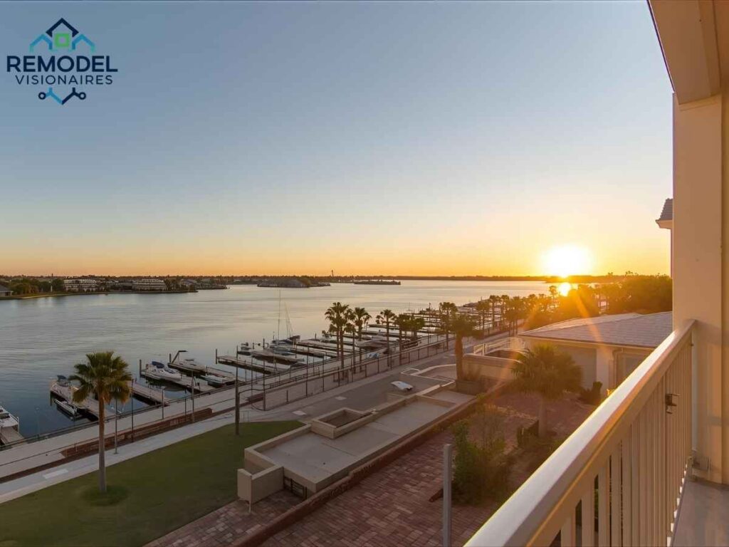 Well-maintained balcony rail overlooking Naples Island, Los Angeles waterfront home